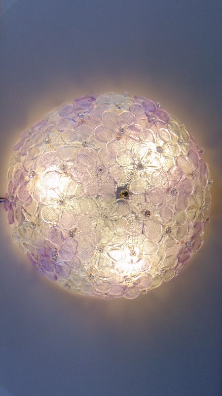 flowers lilac and clear murano glass flush mount