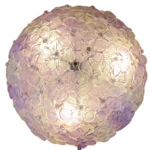 Flowers lilac and clear murano glass flush mount 