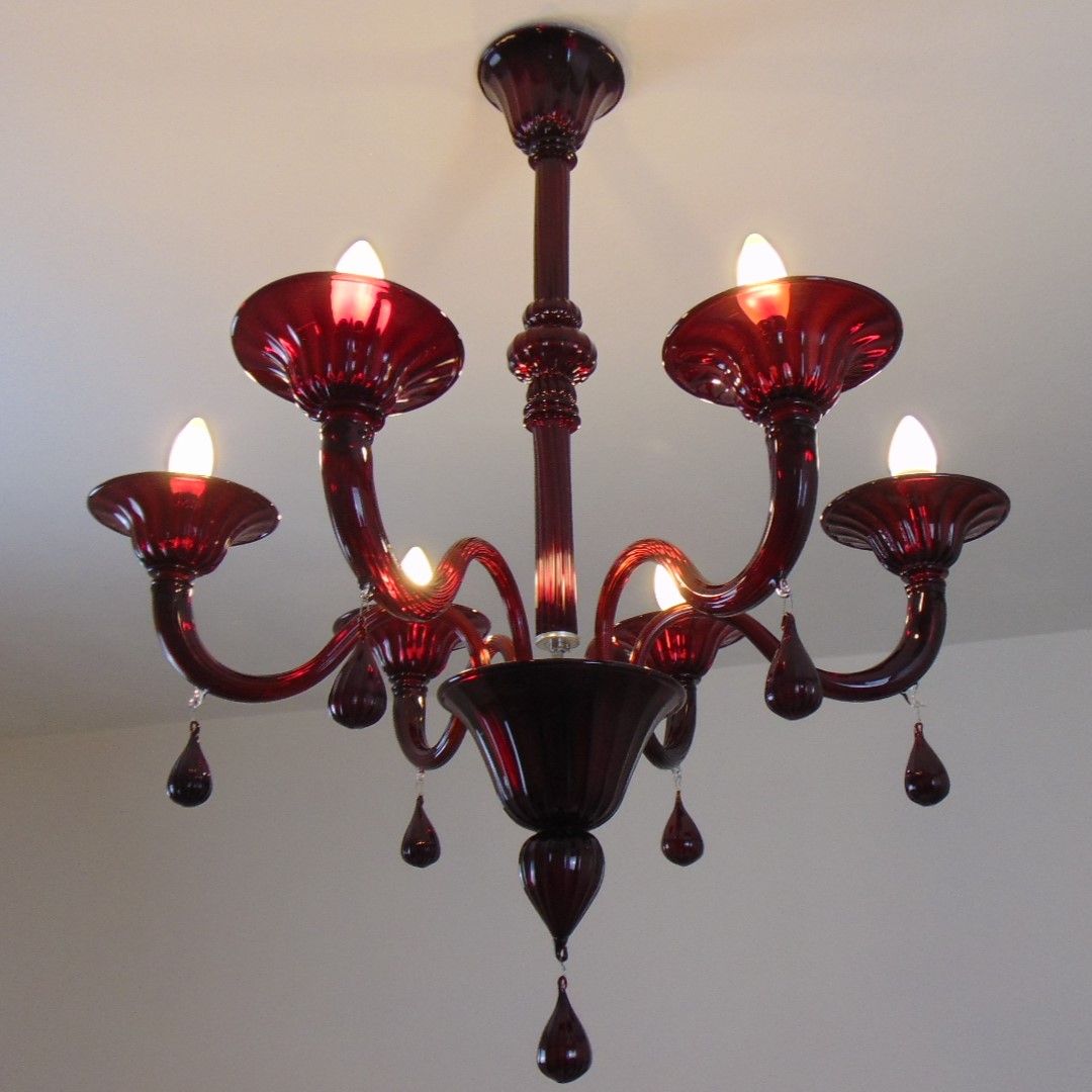 Red venetian glass arms murano chandelier