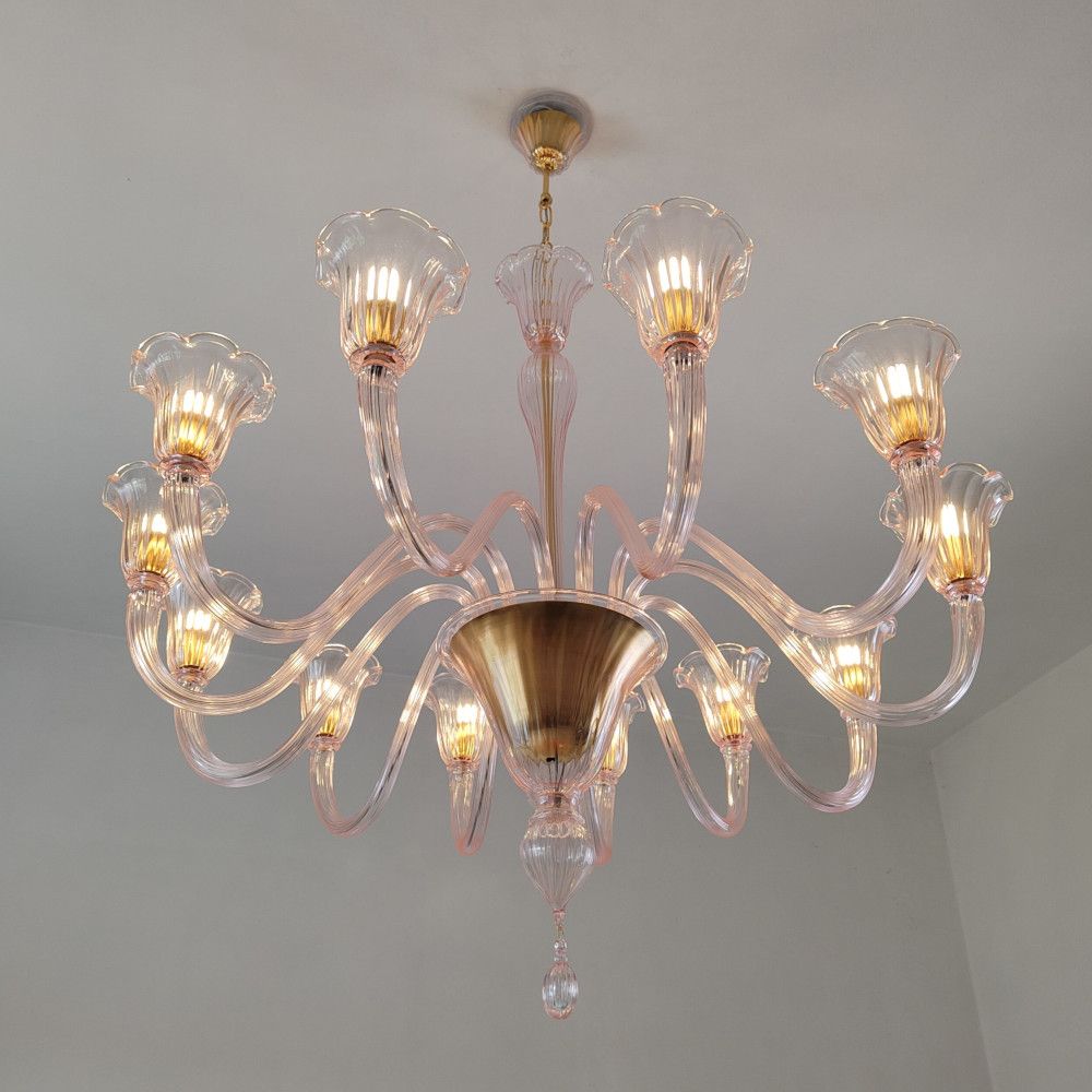 Pink 12 glass arms contemporary murano chandelier