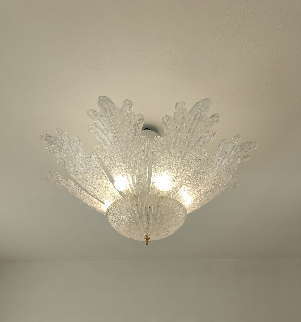 Murano glass flush mount clear grained leaves