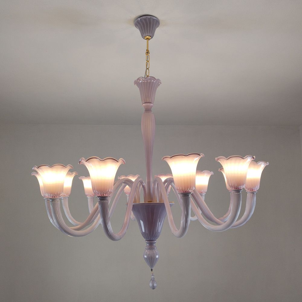 Lavender 12 lights glass arms murano chandelier