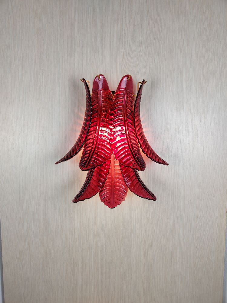 red large leaf murano walls sconce