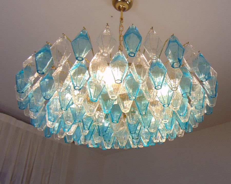 Murano poliedri clear carlo scarpa alternated turquoise chandelier