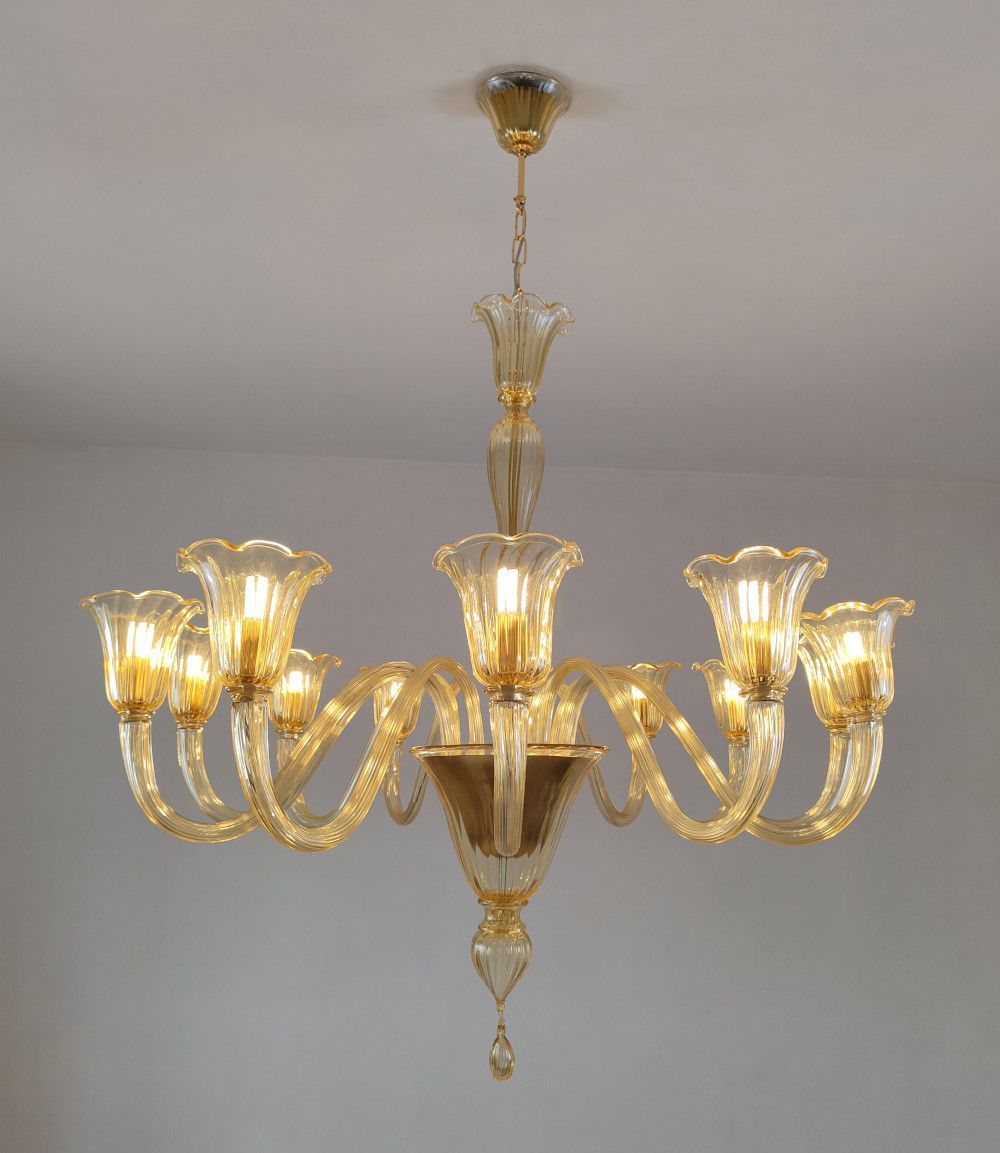 Amber 12 lights glass arms murano chandelier