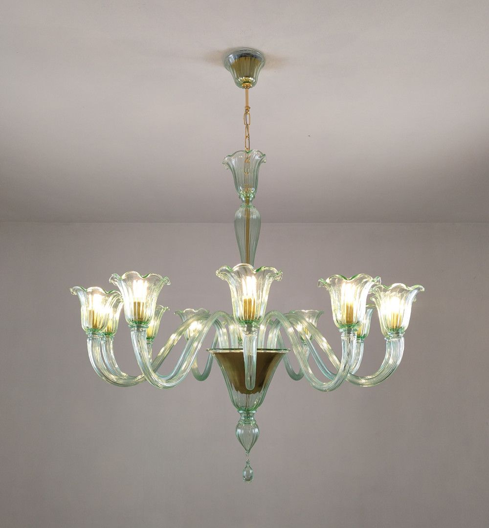 Green murano glass arms 12 lights chandelier