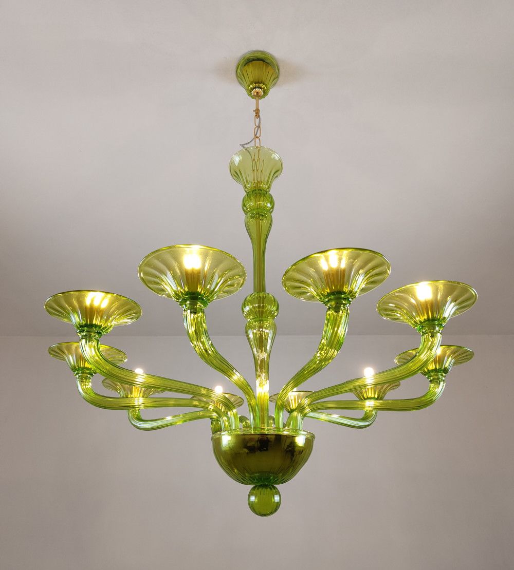 Green murano contemporary glass arms chandelier 