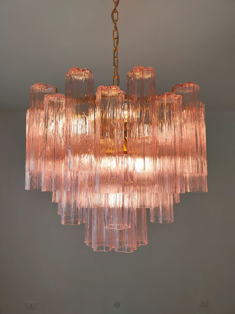 alternated pink murano tronchi chandelier 