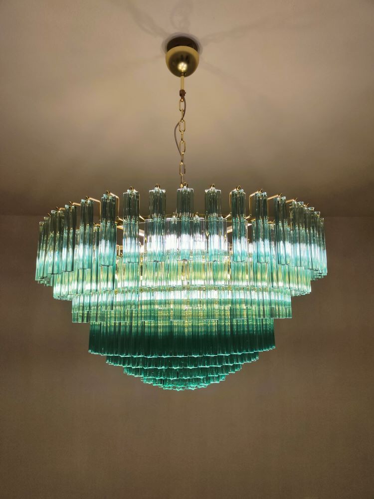 Huge green murano quadriedri chandelier 