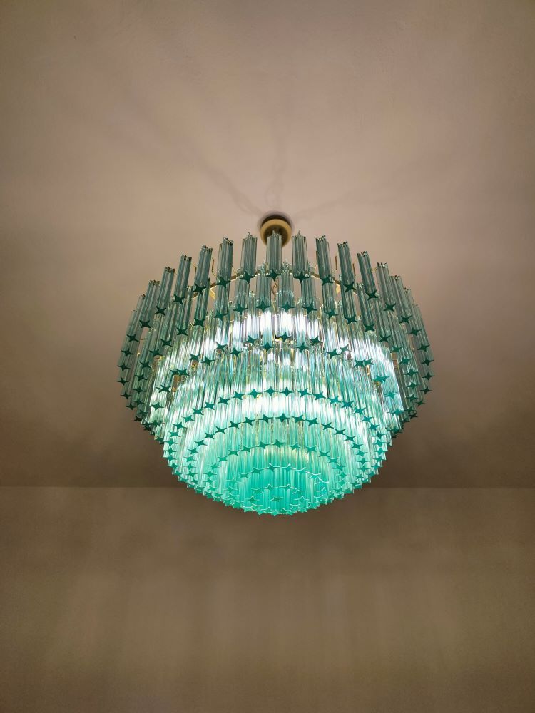 Huge green quadriedri murano chandelier 