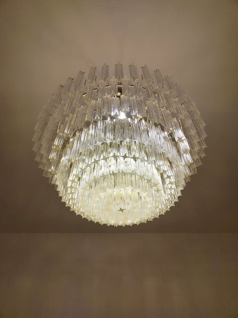 Huge clear quadriedri murano chandelier 