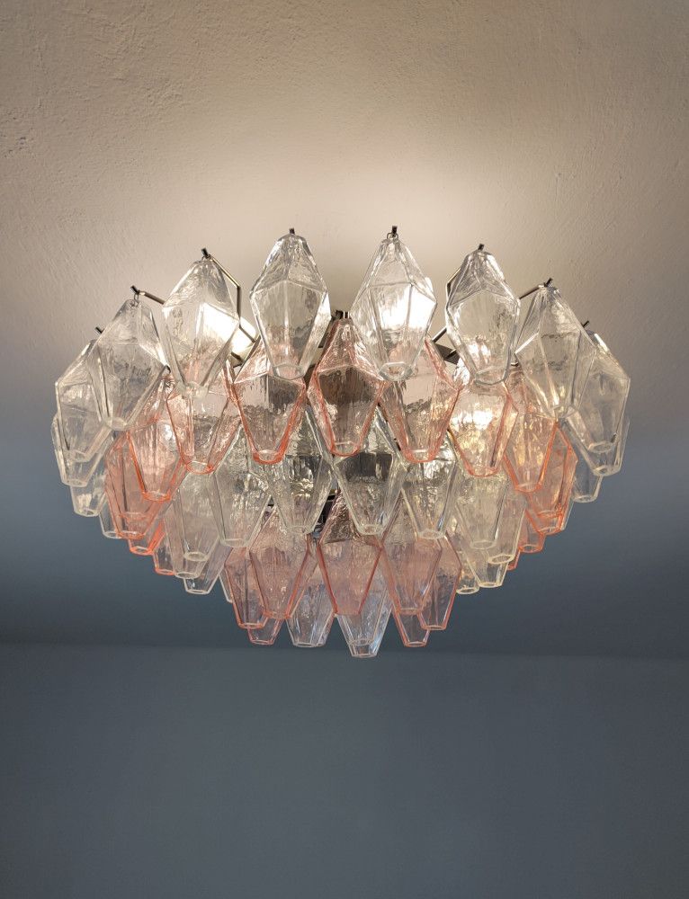 clear and pink poliedri murano flush mount 