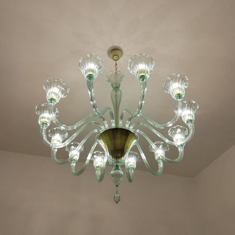 Green murano 12 lights murano glass chandeliers 