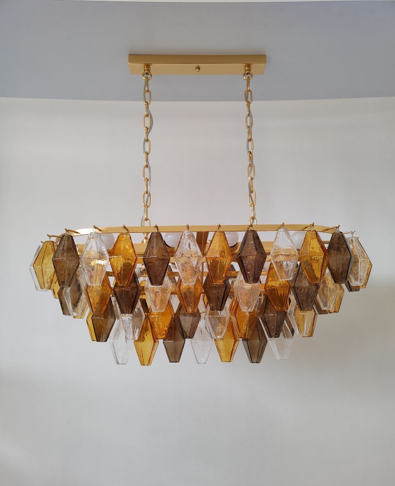 clear amber and fume murano poliedri chandelier 