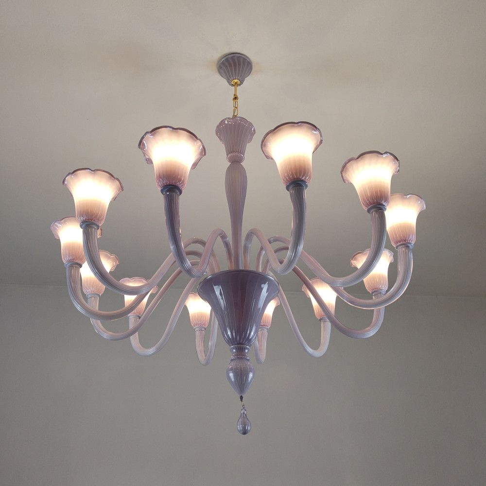 Lavander glass arms chandelier 12 lights