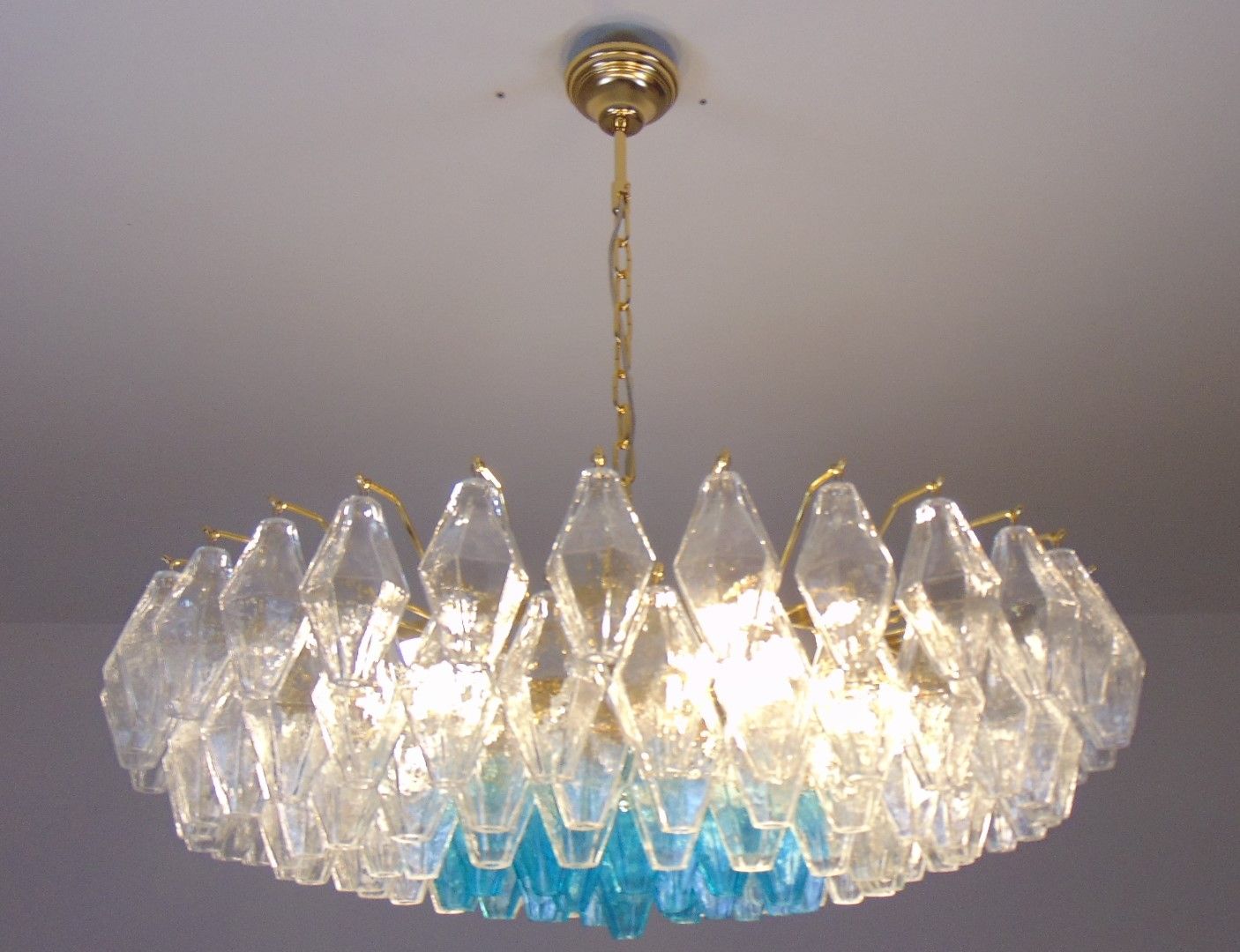 turquoise blue and clear poliedri chandelier carlo scarpa venini