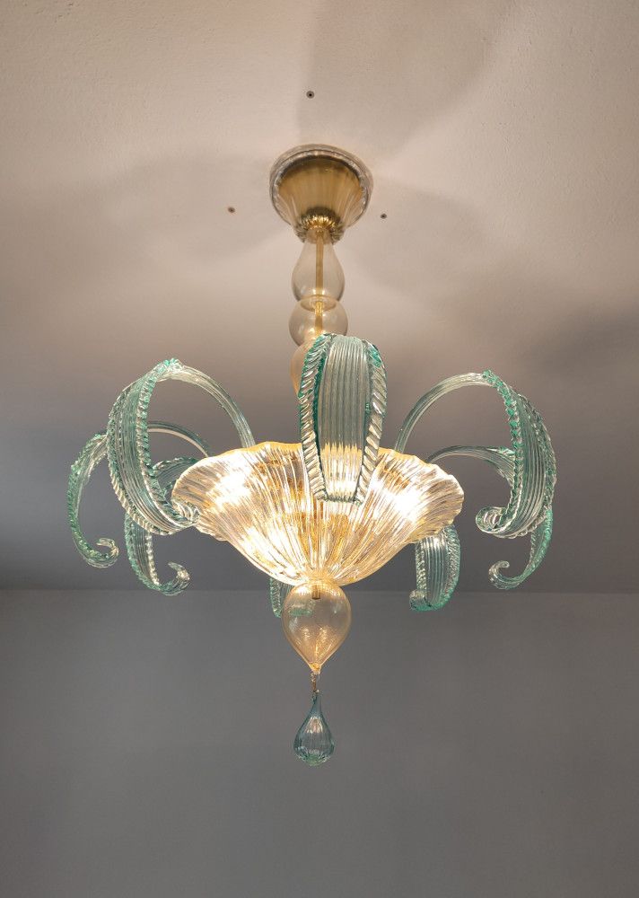 green and gold leaves murano classic flush mount 