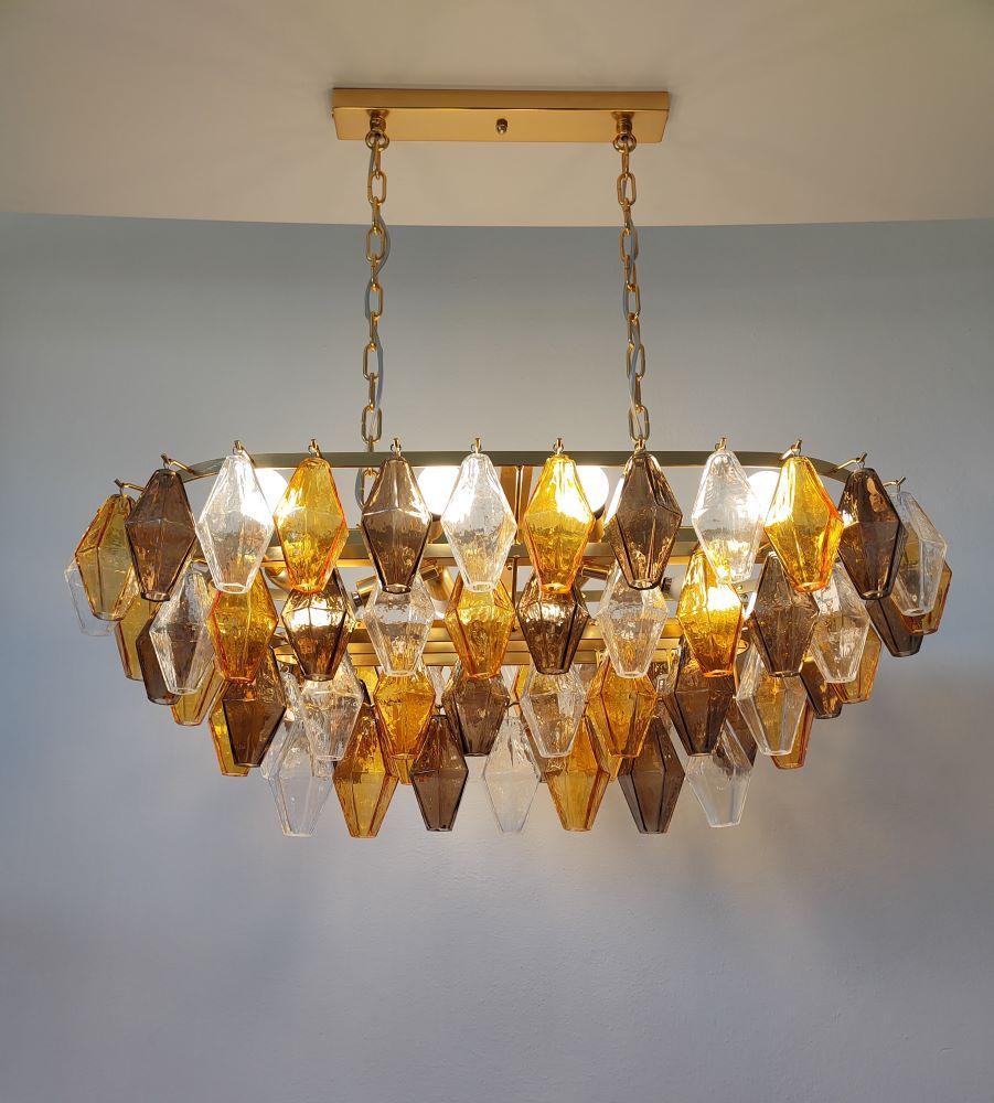 clear amber and fume murano poliedri chandelier 