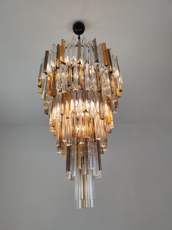 long fume amber and clear triedri chandelier1