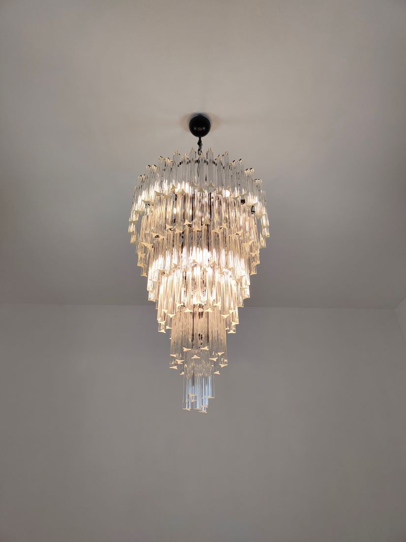 long clear triedri murano chandelier 