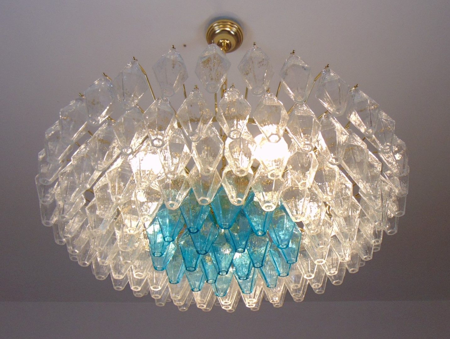 Murano poliedri  carlo scarpa clear and turquoise chandelier 