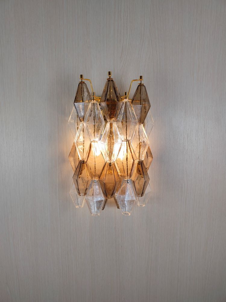 fume and clear poliedri murano wall sconce 