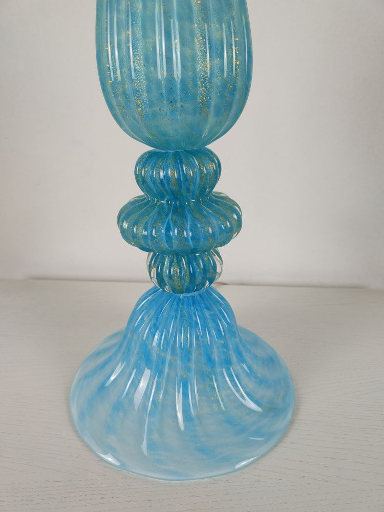 light blue and gold murano table glass lamp 