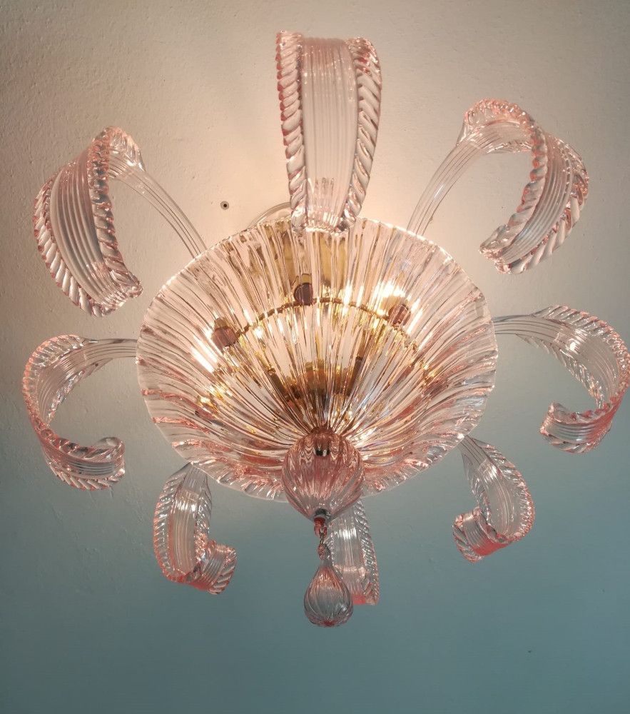 pink murano glass classic flush mount 3