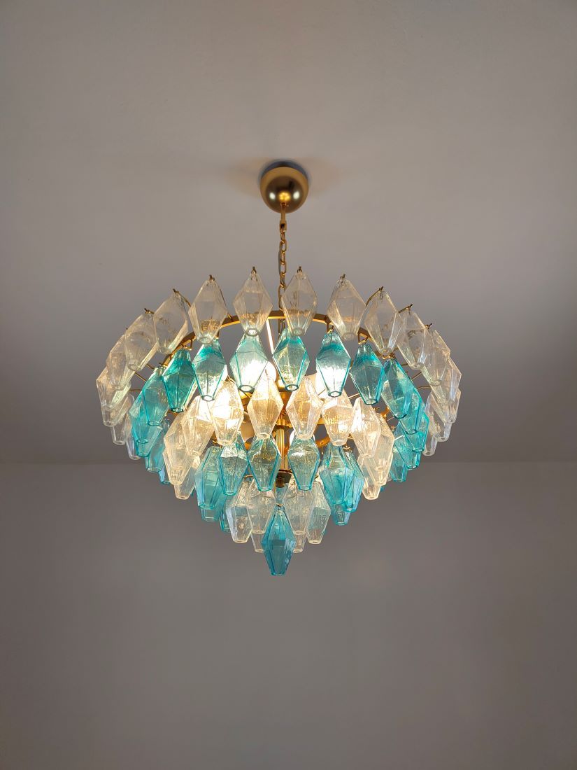 blue and clear murano poliedri chandelier