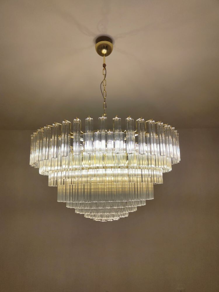Huge clear quadriedri murano chandelier
