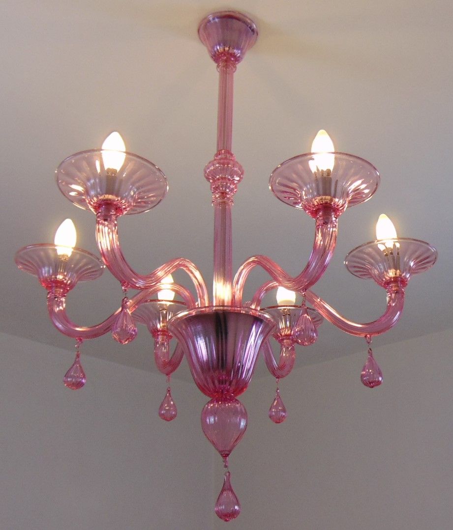 pink contemporary  murano glass chandelier 6 lights