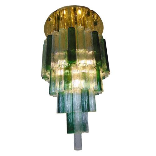 green and clear murano glass tube flush mount