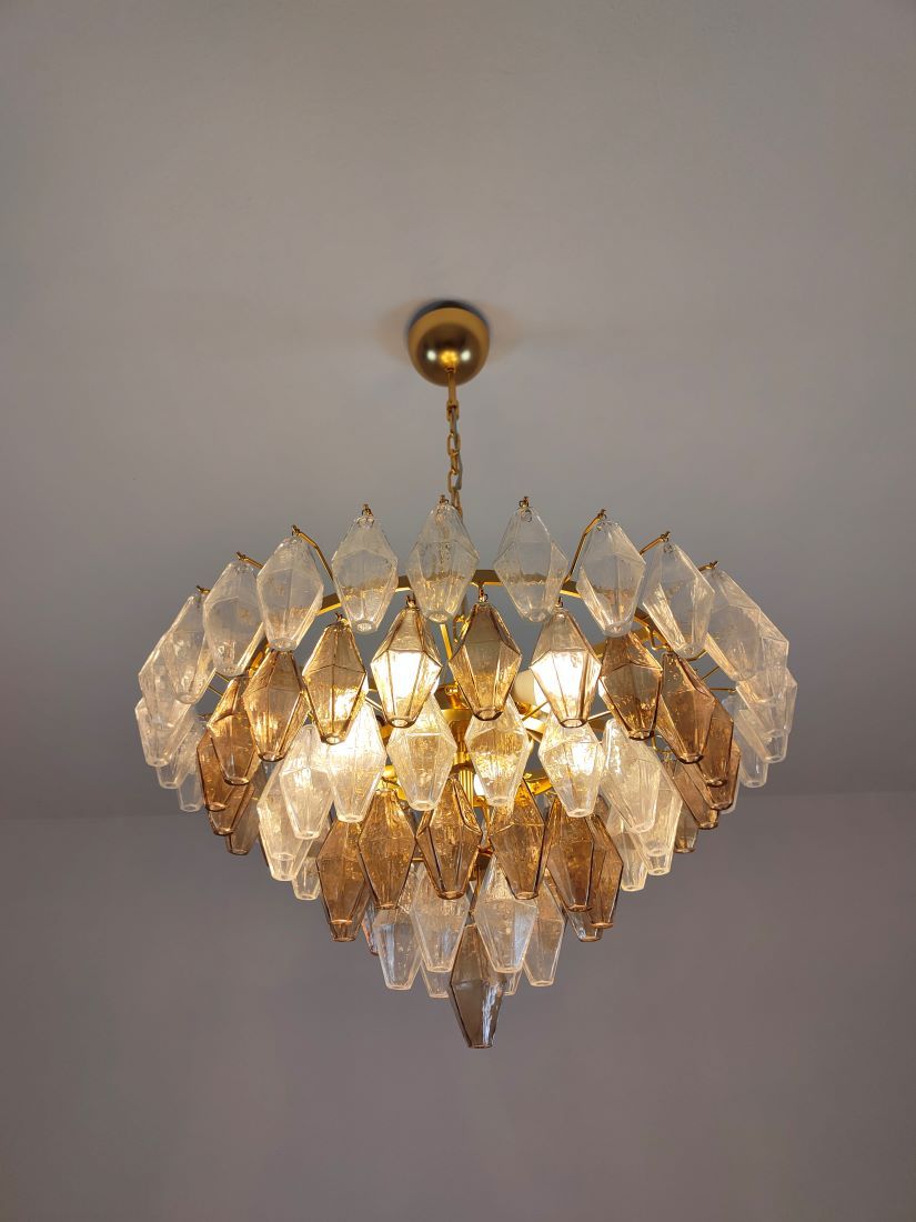 mid century chandelier/fume and clear murano poliedri chandelier 