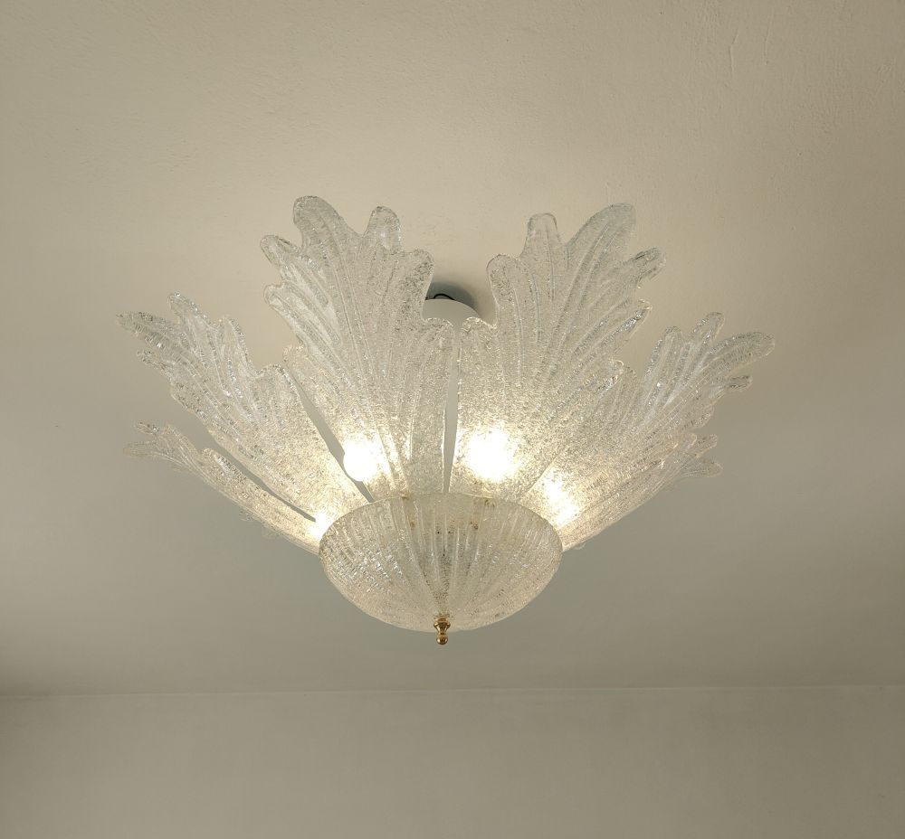 Murano glass flush mount clear grained leaves