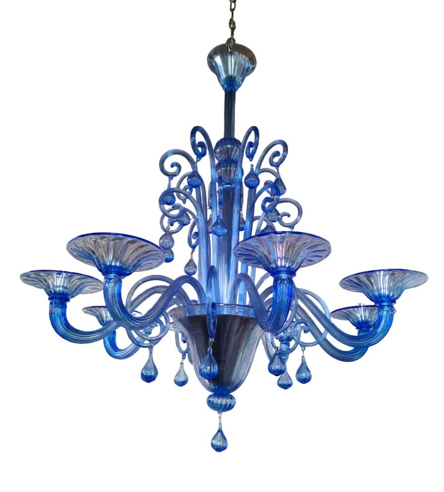 classic murano glass arms and drops blue chandelier