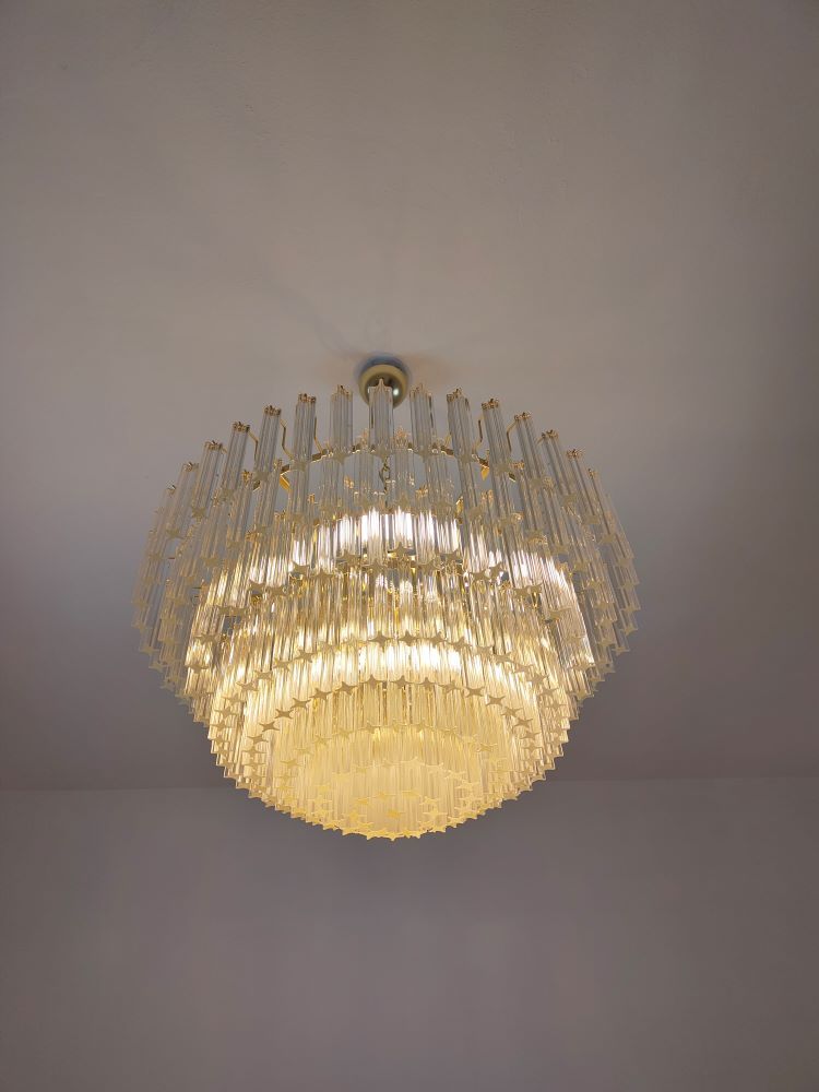 Huge clear quadriedri murano chandelier 