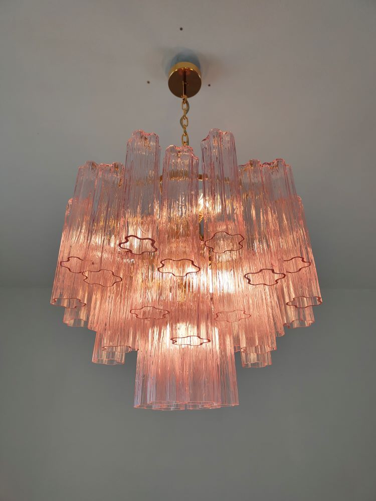 alternated pink murano tronchi chandelier 