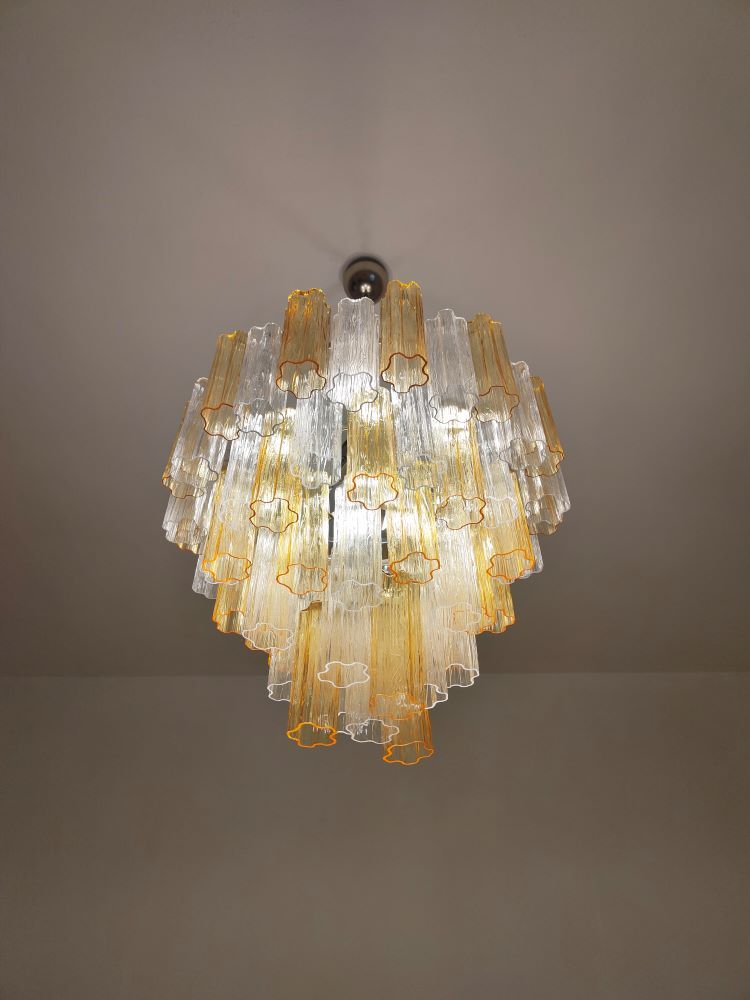 alternated clear and amber tronchi murano chandelier
