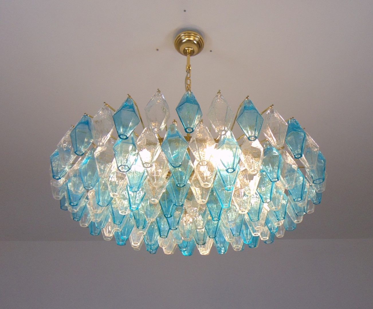 Murano poliedri clear alternated turquoise chandelier 