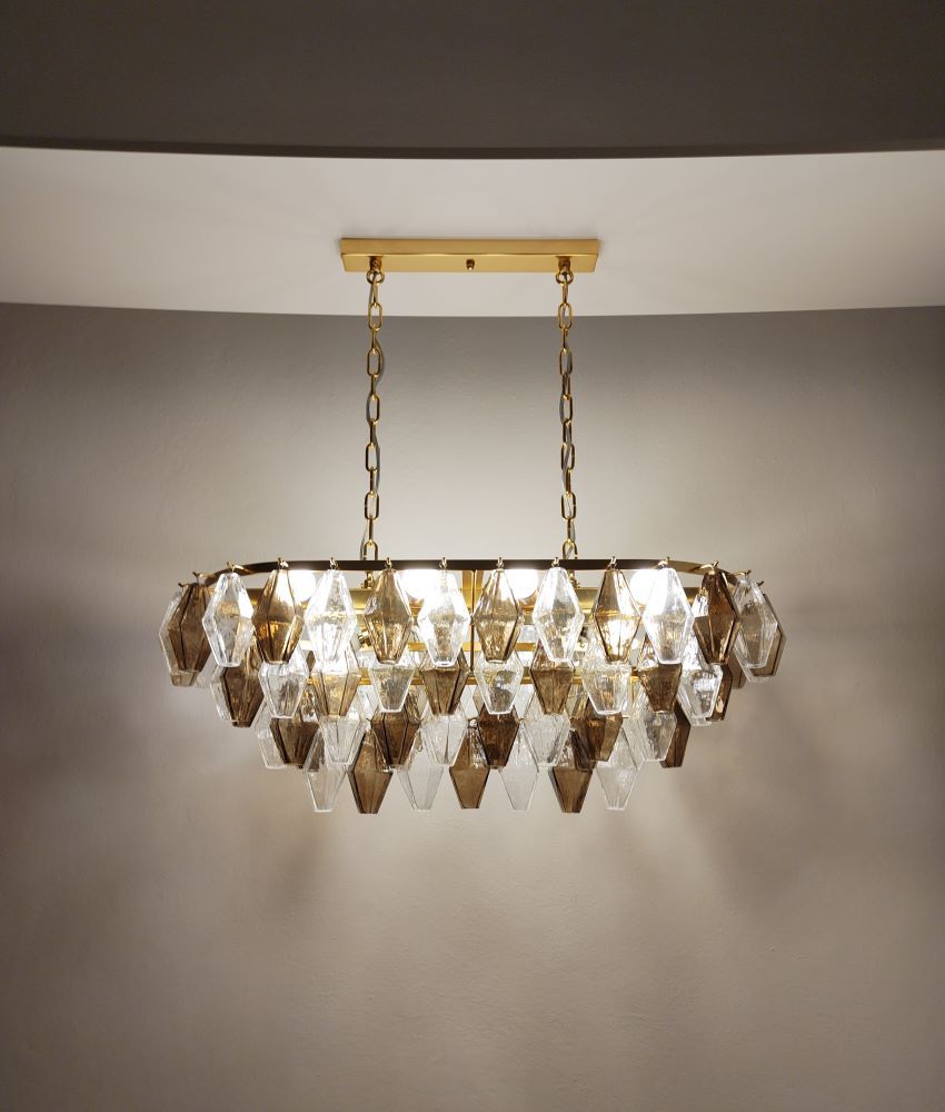 Oval fume and clear poliedri chandelier 