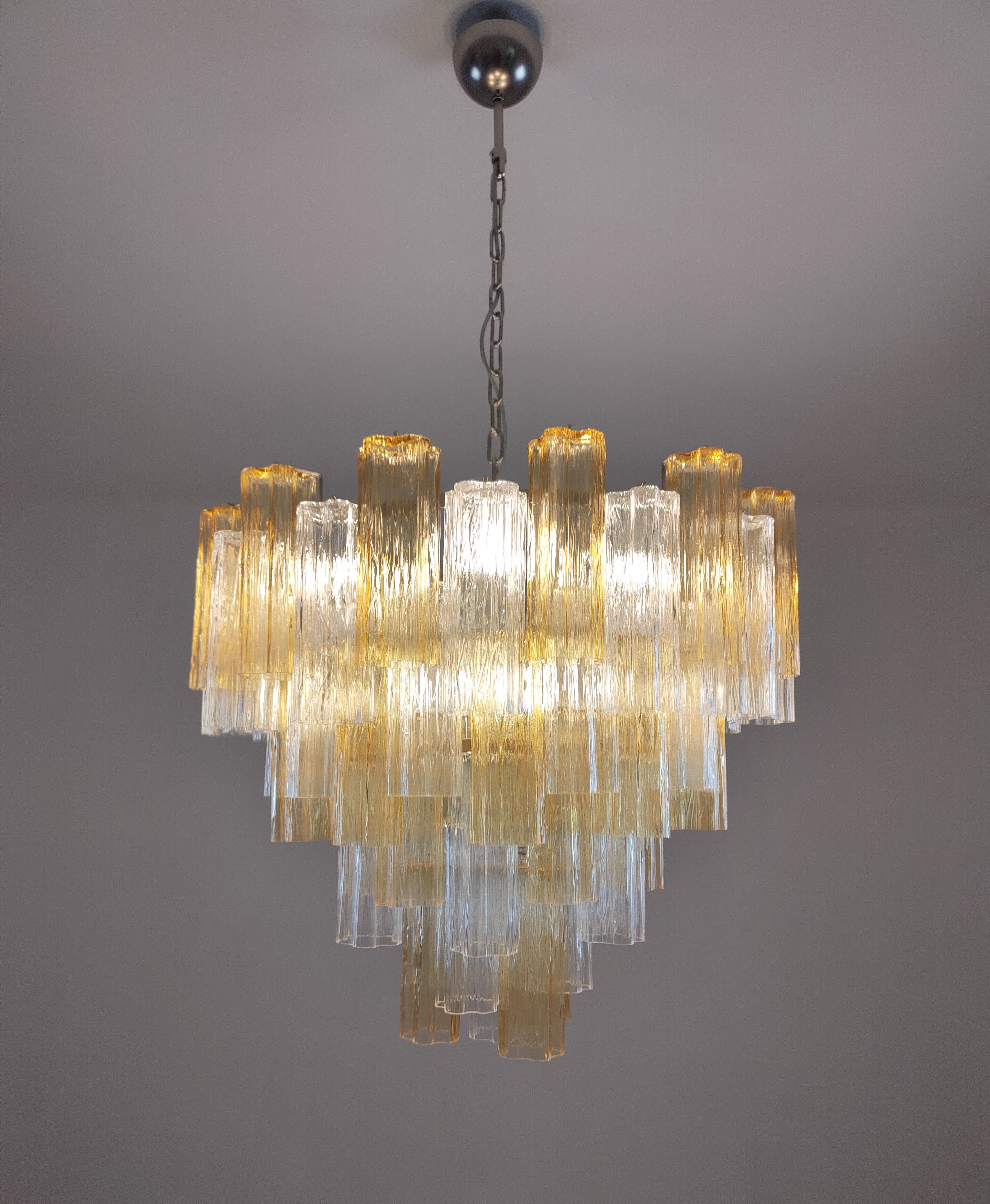 Alternated clear and amber tronchi murano chandelier