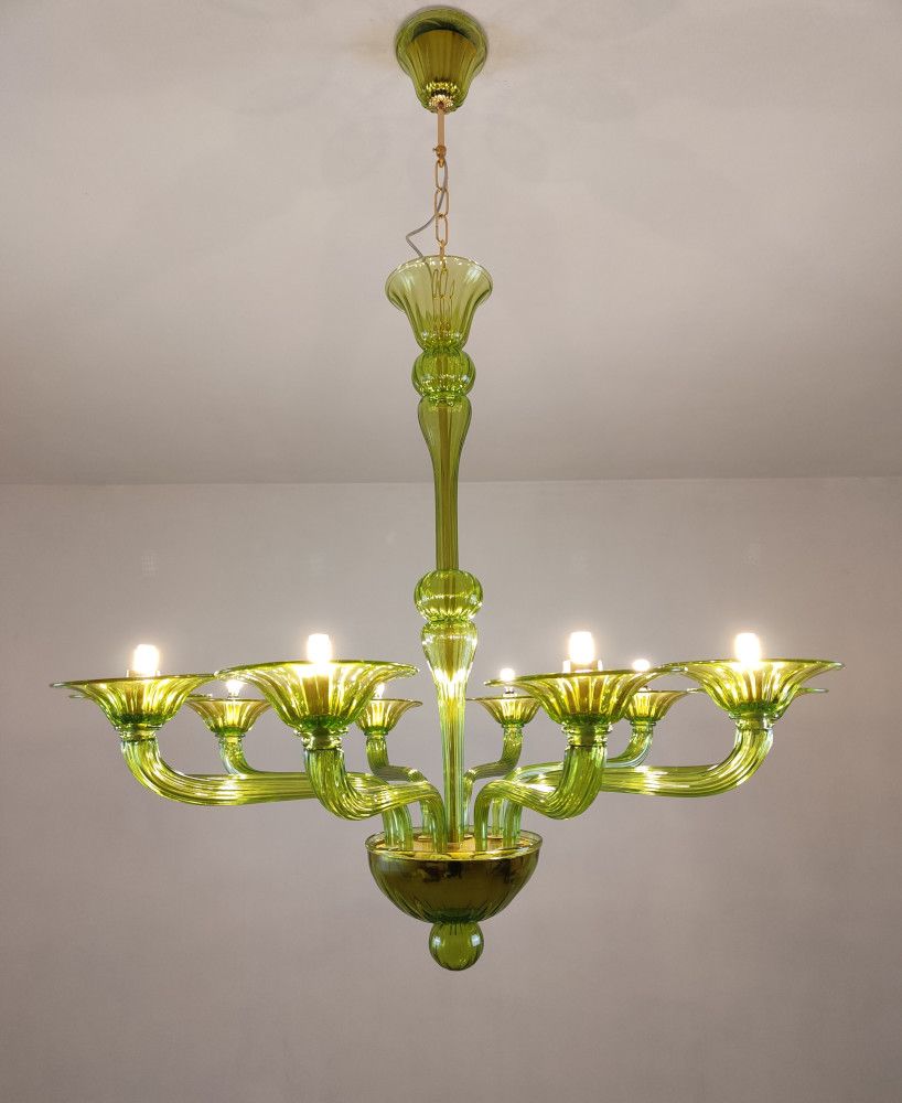Green contemporary 10 lights murano glass arms chandelier