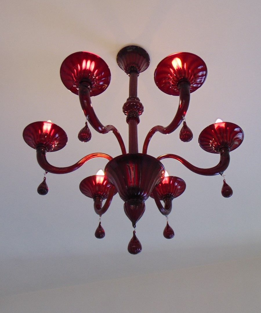 Red venetian glass arms murano chandelier