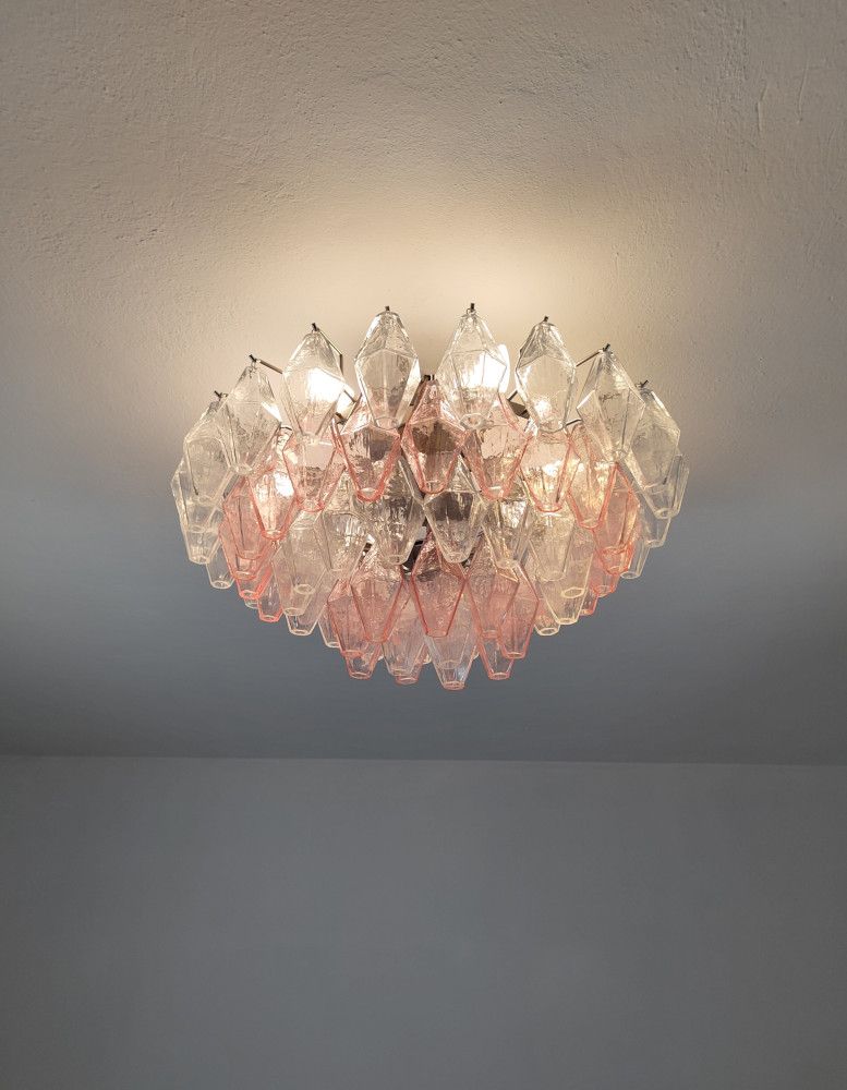clear and pink poliedri murano flush mount 