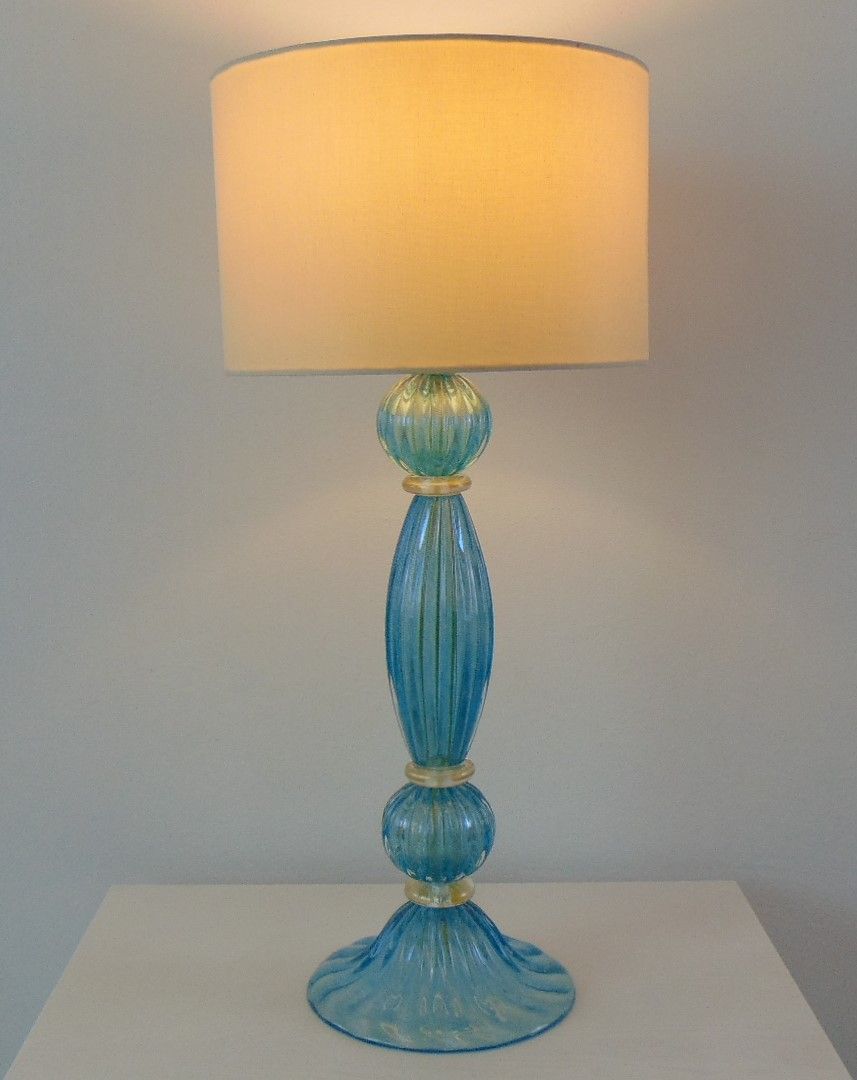 /light blue and gold murano glass table lamp 