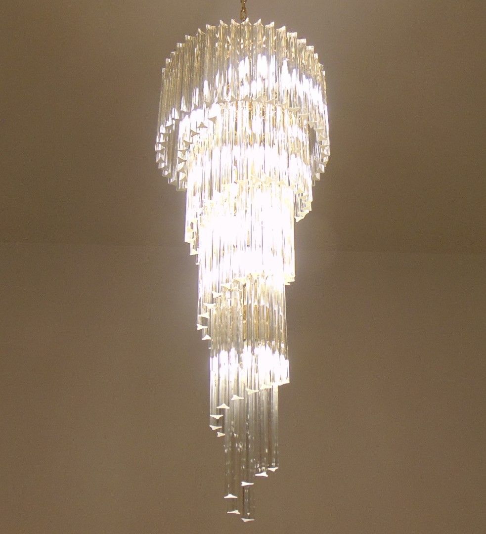 Long spiral triedri murano chandelier 