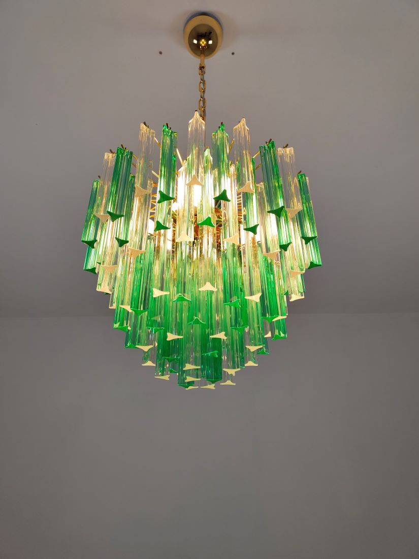 Emereald green and clear triedri murano chandelier 
