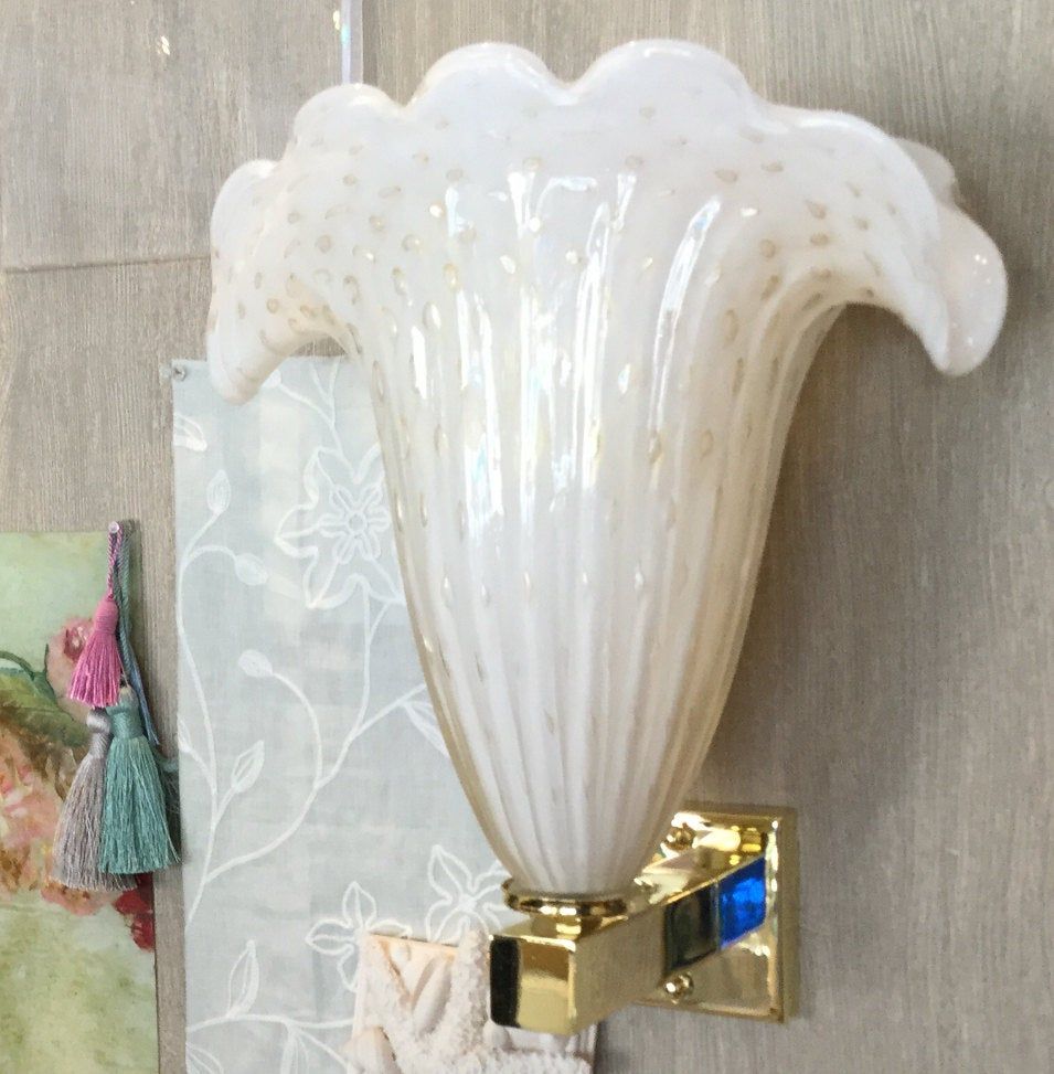 white and gold shell cup murano contemporary wall sconce