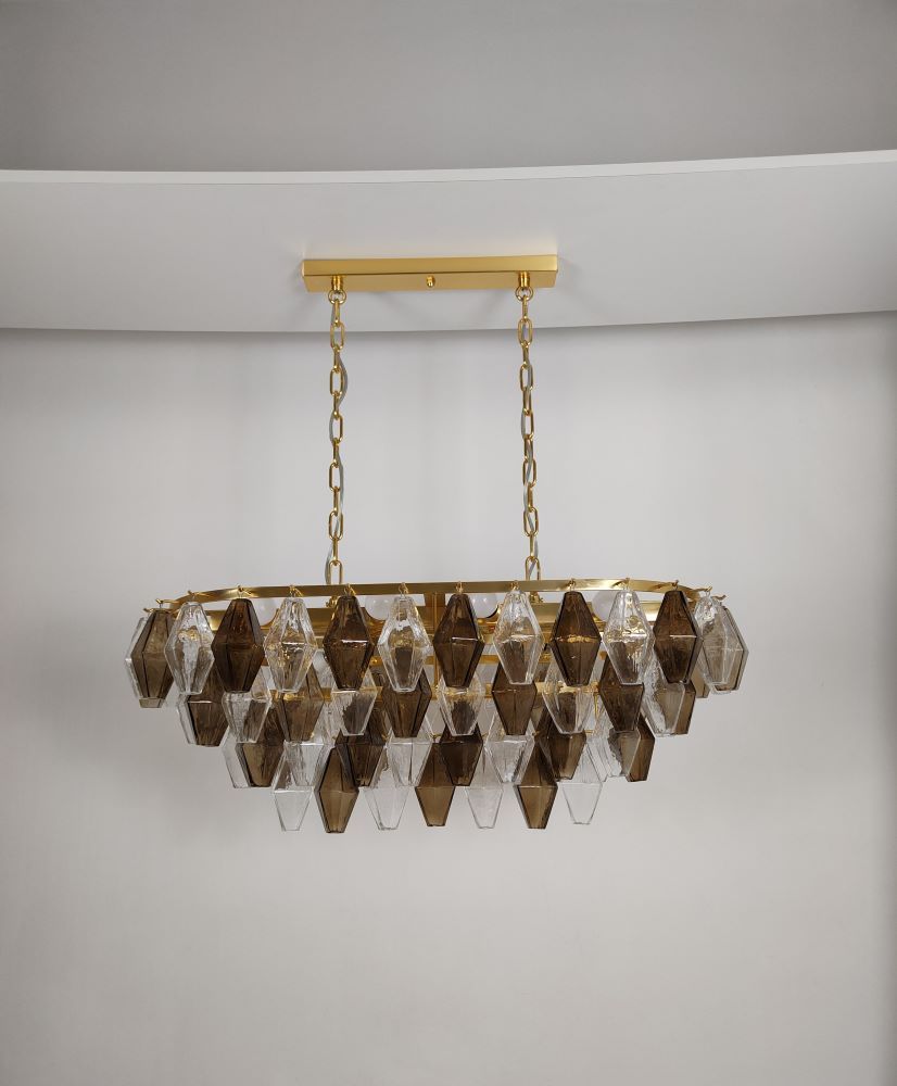 oval fume and clear poliedri chandelier 