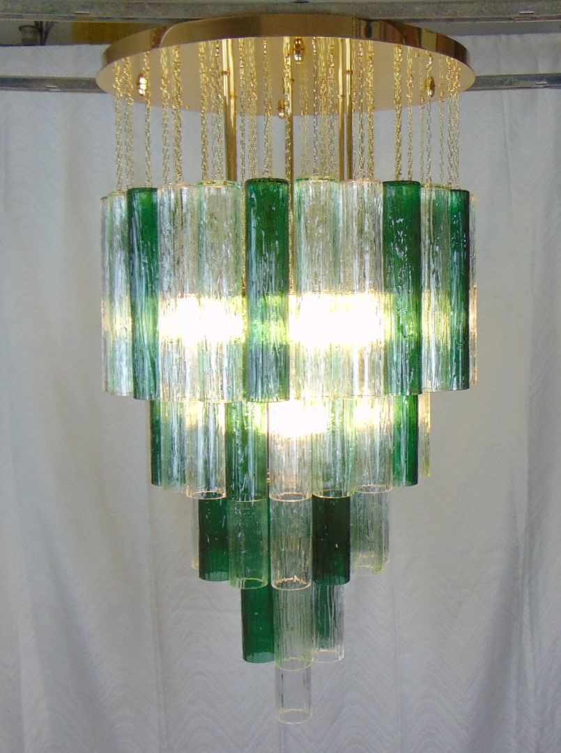 green and clear murano glass tube flush mount 